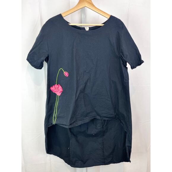 RHUM RAISIN Size S / M  France Hi Low Tunic Top Embellished Floral Black - Picture 1 of 7